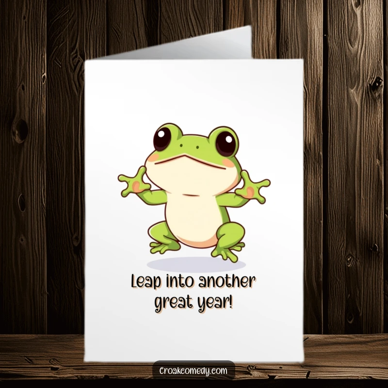 Funny Free Printable Birthday Card: An eager frog winks mischievously, poised for a humorous, celebratory leap.