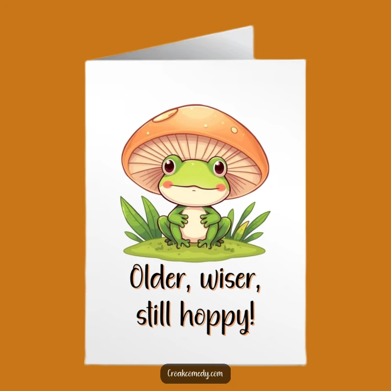 Charming Free Printable Birthday Card: Curious Frog Mushroom Peek Downloadable Gift