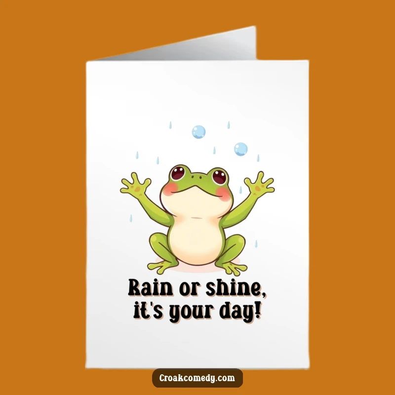 Free Printable Funny Birthday Card: Frog Catching Rain, Hilarious Downloadable Joy