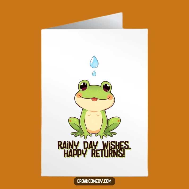 Free Printable Birthday Card Frog Catching Raindrop Funny Downloadable Gift