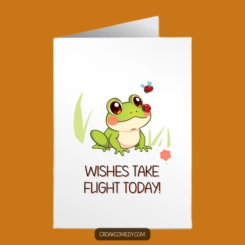 Free Printable Birthday Card Frog Watching Ladybug Funny Downloadable Gift