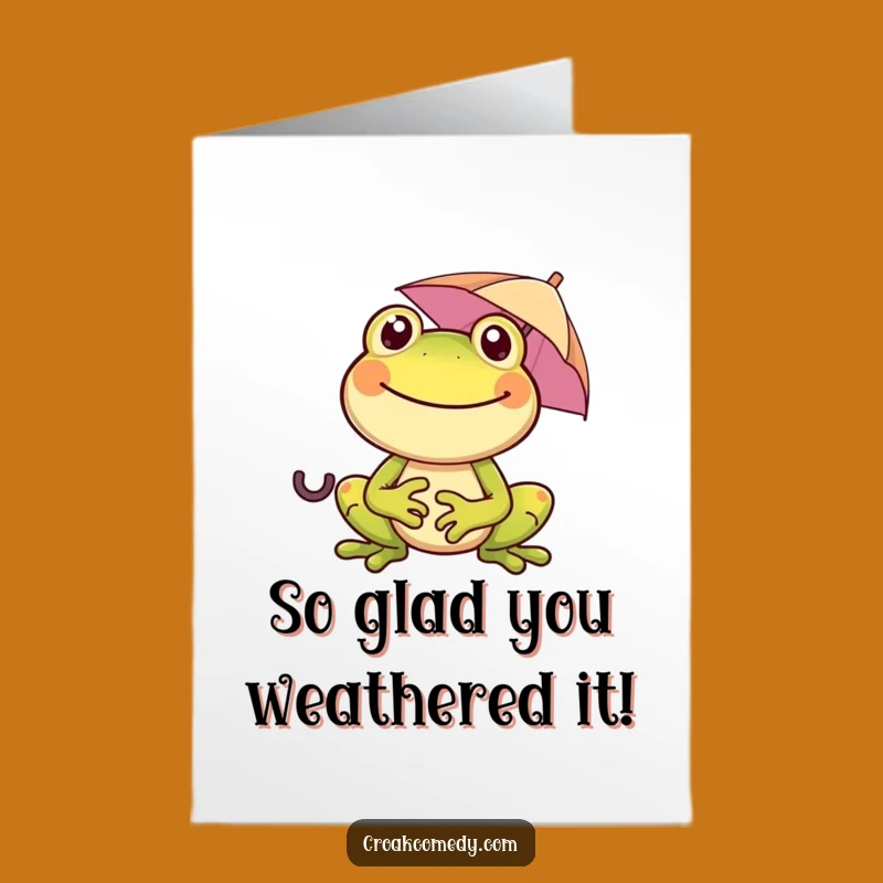 Free Printable Congrats Card: Cheerful Frog Umbrella Celebration Downloadable