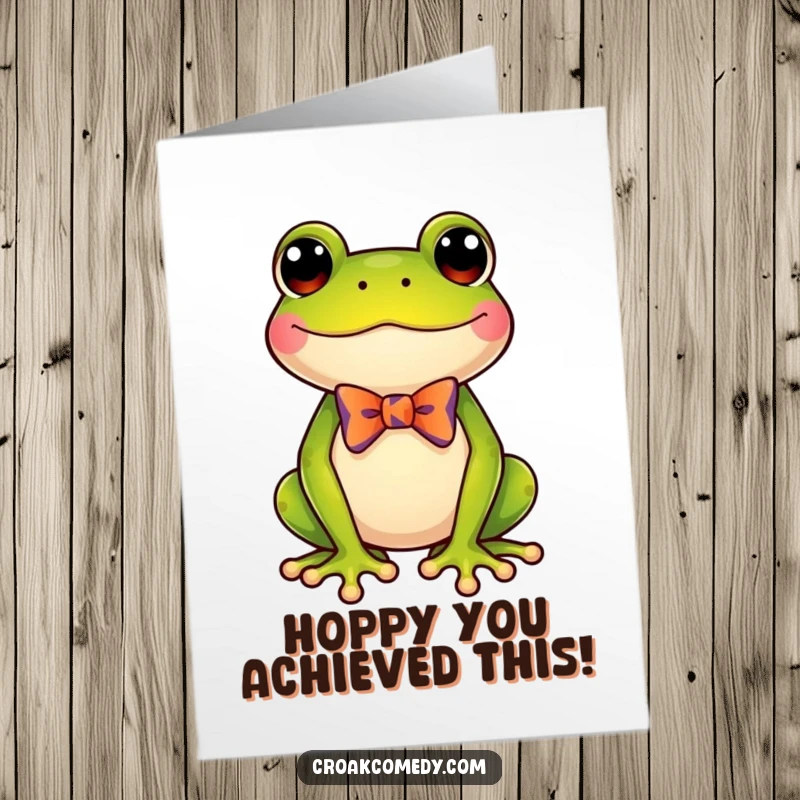 Funny Free Printable Congratulations Card: A delighted frog wearing a bow tie, spreading festive cheer and good vibes.