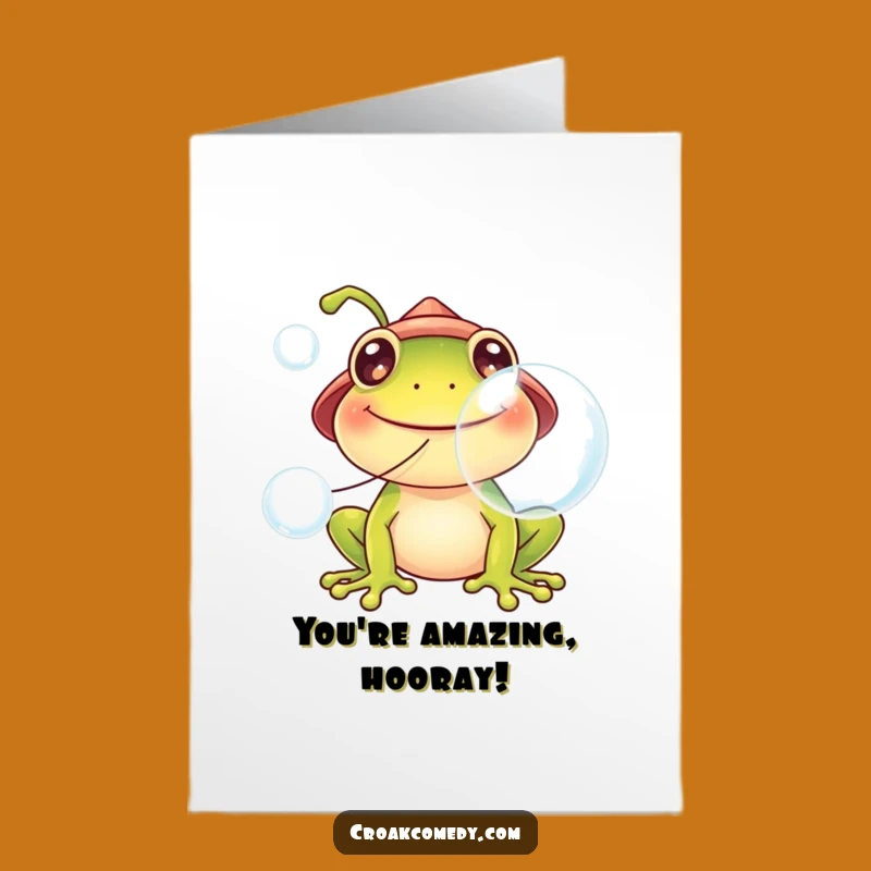 Free Printable Congrats Card: Frog Blowing Bubbles, Festive Cheer Download