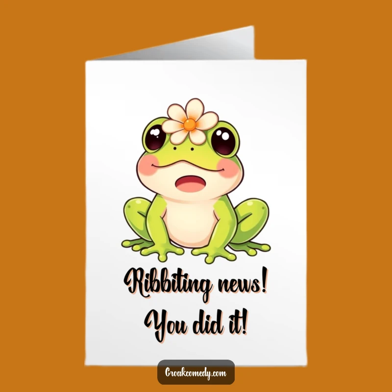 Free Printable Congrats Card: Frog & Flower, Funny Downloadable Gift for Sweet Success