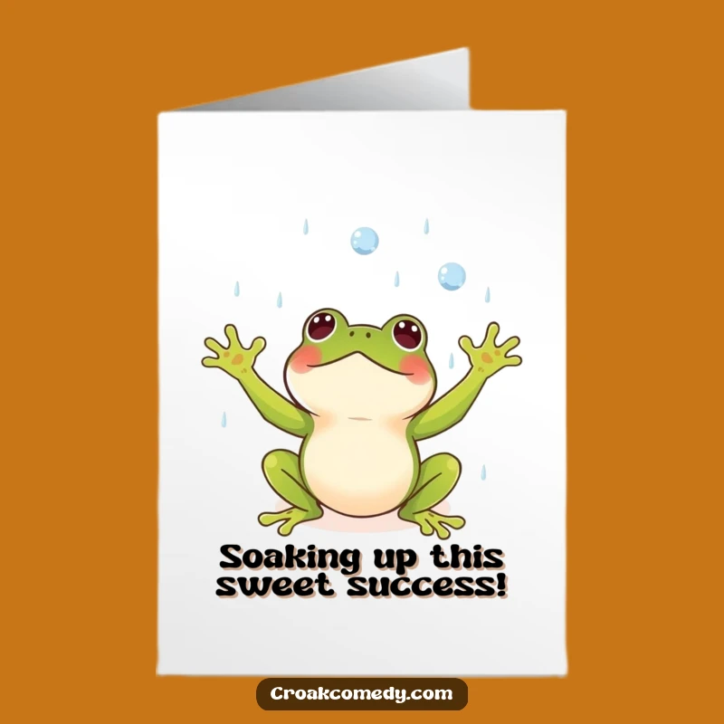 Free Printable Funny Congrats Card: Frog Catching Rain, Downloadable Celebration