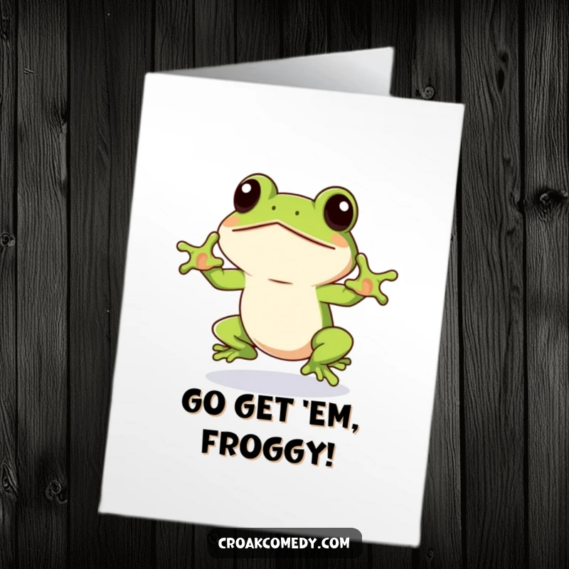 Funny Free Printable Congratulations Card: A frog winks with anticipation, ready for a humorous leap to celebrate your success.