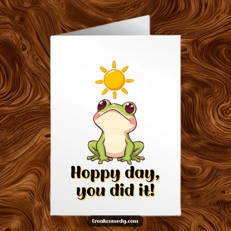 Funny Free Printable Congratulations Card: A curious frog gazes skyward, celebrating good news with a sunny disposition.