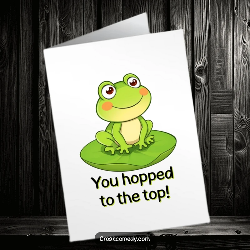 Funny Free Printable Congratulations Card: A happy frog leaps over a lily pad, celebrating a fantastic achievement.