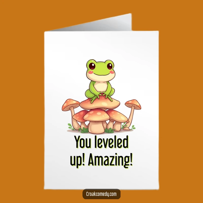 Free Printable Congrats Card: Frog's Mushroom Triumph, Whimsical Downloadable