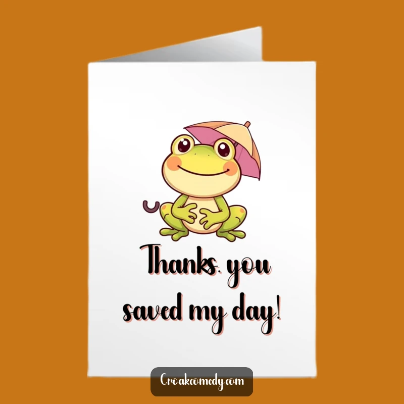 Free Printable Thank You Card: Smiling Frog Umbrella Gratitude Downloadable