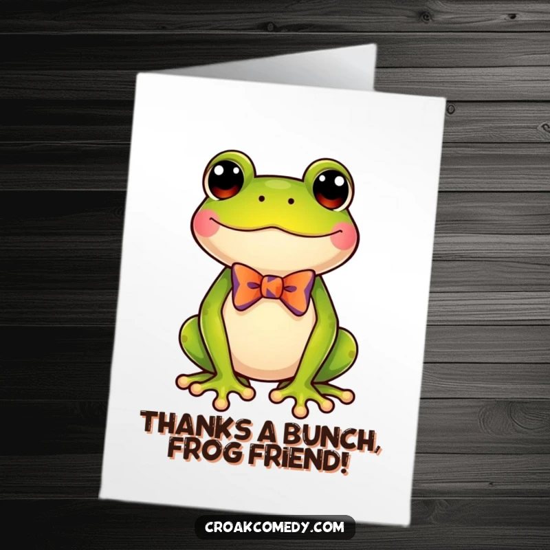 Funny Free Printable Thank You Card: A delighted frog in a bow tie, conveying thanks with charm and a touch of humor.