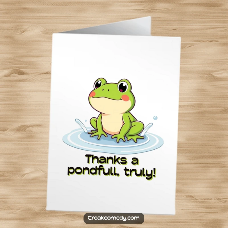 Funny Free Printable Thank You Card with a happy frog giving a big splash, conveying heartfelt thanks. A charming downloadable.