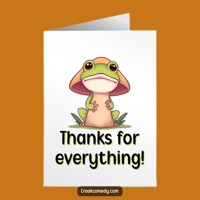 Free Printable Thank You Card: Curious Frog Behind Mushroom, Grateful Peek