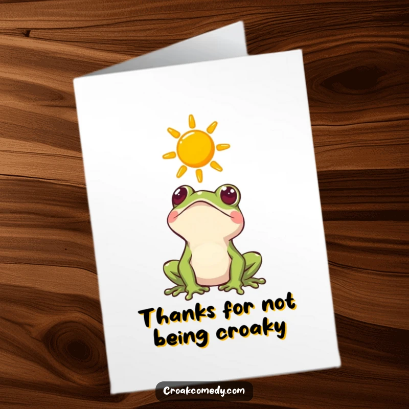 Funny Free Printable Thank You Card: A curious frog looking up, sending thankful vibes with a touch of sunny humor.