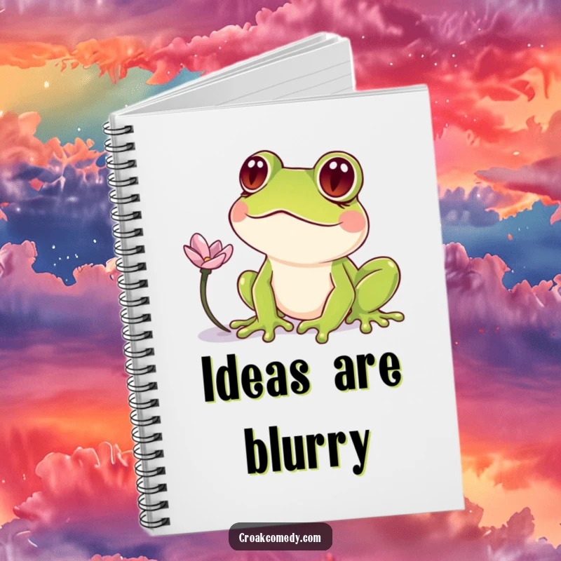 Funny Frog Notebook: A frog with crossed eyes focused on a petal, inspiring jotting down thoughts with humor.