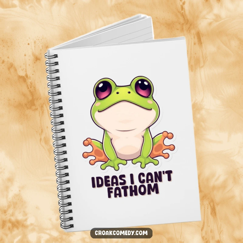 Funny surprised frog notebook with a wide-eyed amphibian looking up, perfect for jotting down humorous ideas.