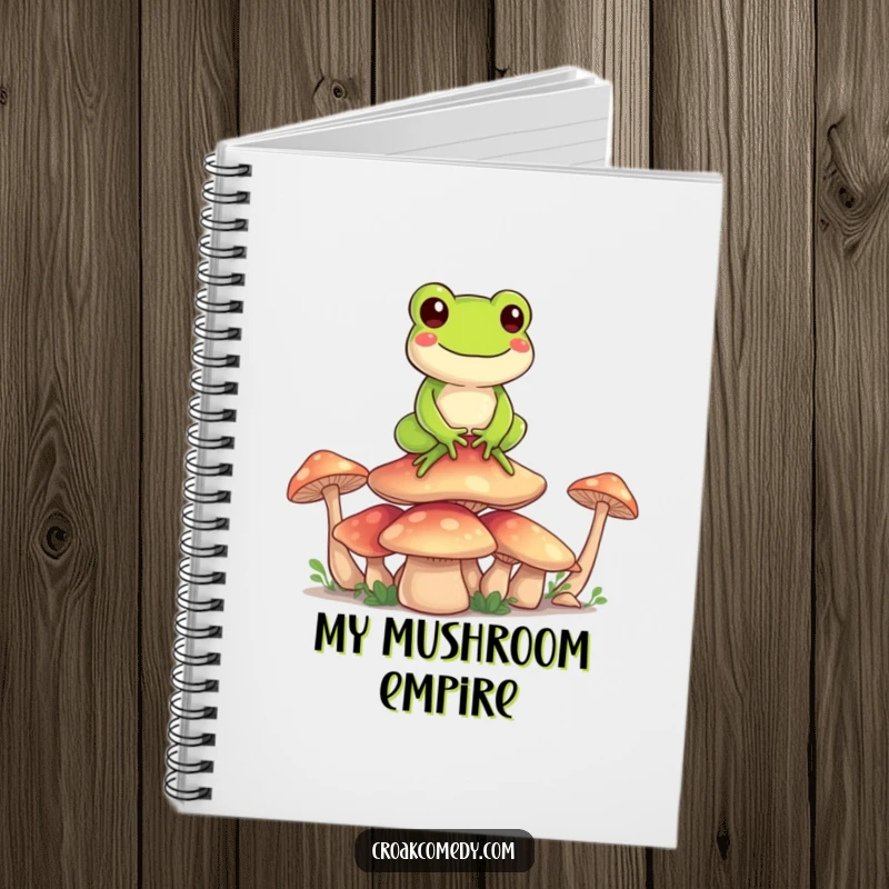 Funny Frog Notebook: A happy frog balancing on mushrooms, designed for jotting down peaceful thoughts humorously.