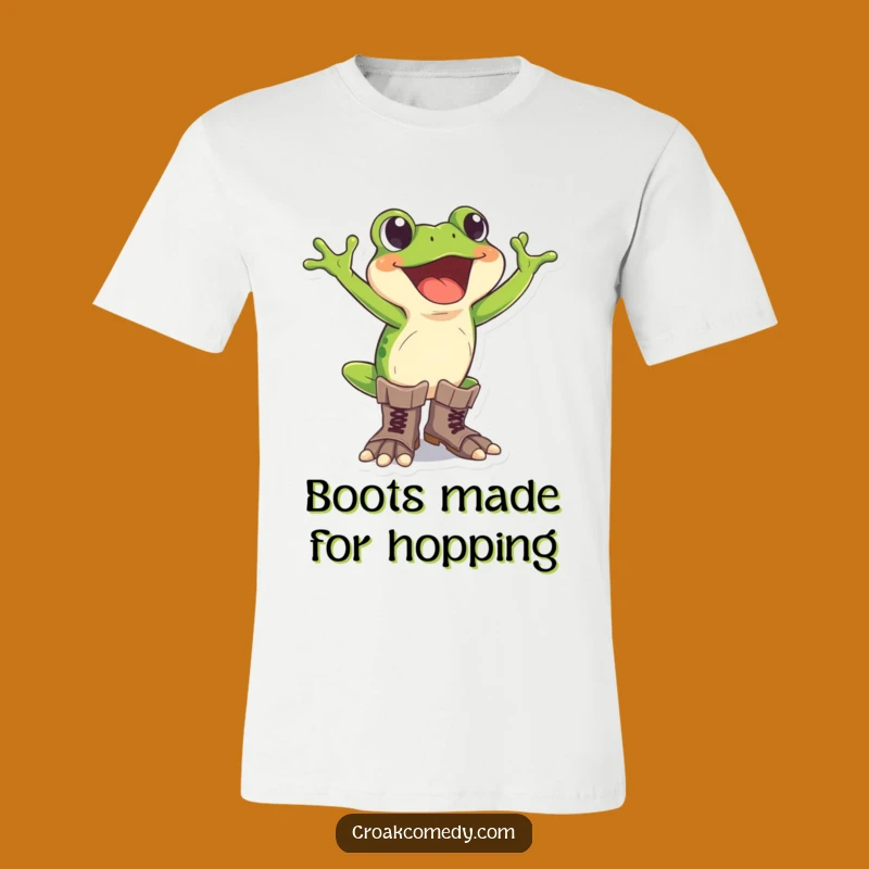 Funny Frog T-Shirt - Excited Oversized Boots, Humorous Adventure Gift Top