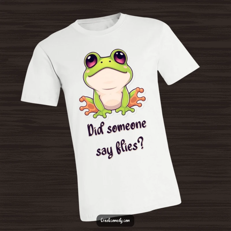 Funny surprised frog t-shirt, showcasing a comical character with wide eyes staring upwards in utter amazement.