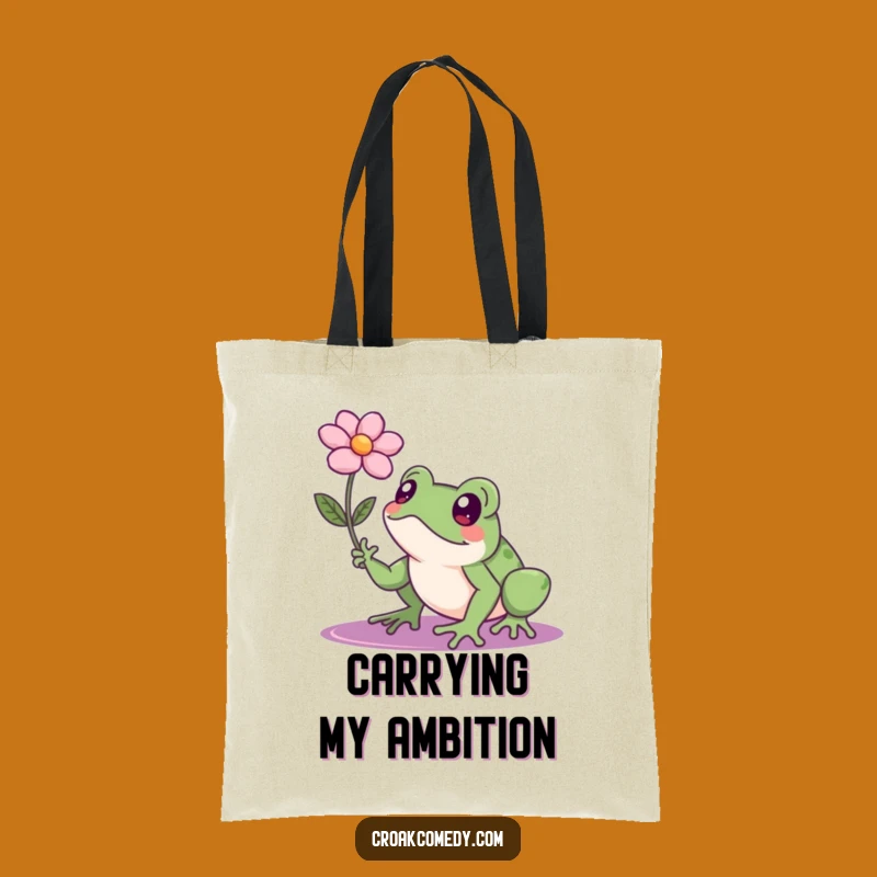 Funny Determined Frog Flower Tote Bag: Carry Your Goals with Style