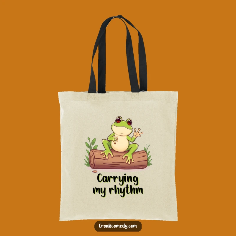 Funny Frog Tote Bag: Big Feet Log Drummer Tote, Stylish Funny Gift for Groovers