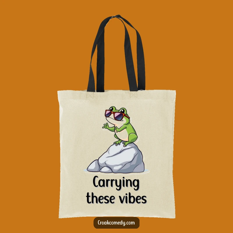 Funny Cool Frog Tote Bag: Sunglasses Rock Balance, Stylish Funny Gift Tote