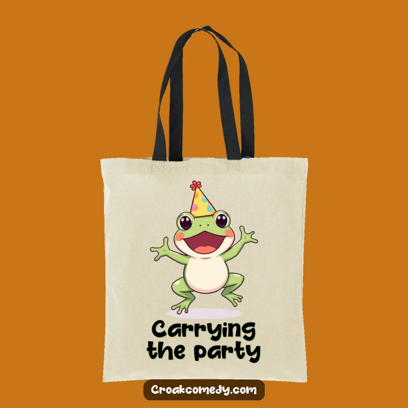 Funny Frog Party Hat Tote Bag: Cute Hopping Amphibian Carry-all for a Hilarious Gift!